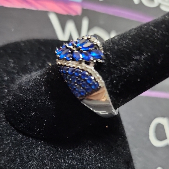 Elegant Lab Created Blue Spinel And White Zircon Ring - Picture 3 of 3